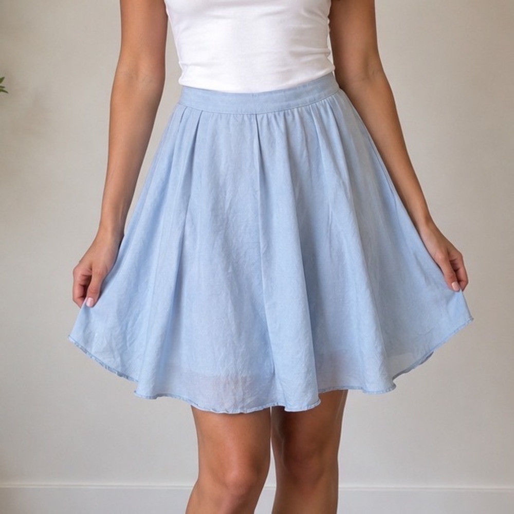 Soft Surroundings Blue‎ Chambray Cotton Midi Skirt Elastic Waist M Z7